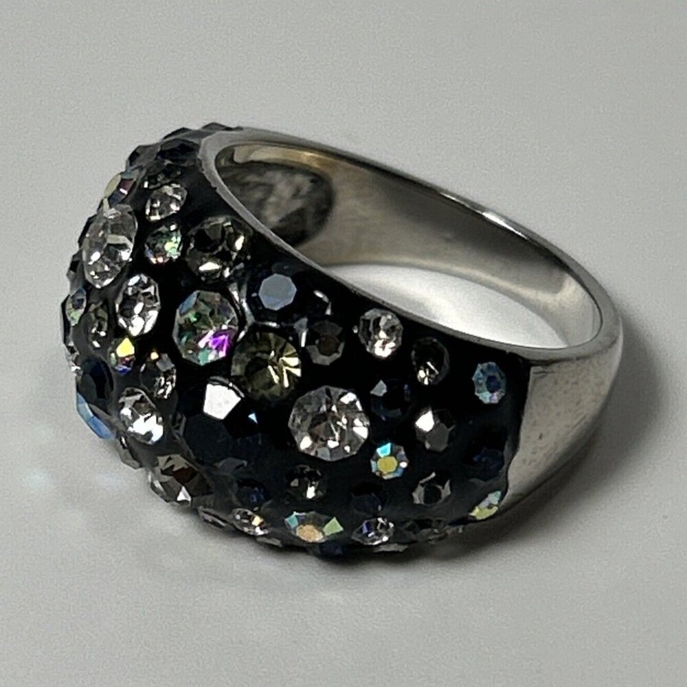 Vintage black-and-white AB crystal Cooper ring size 9